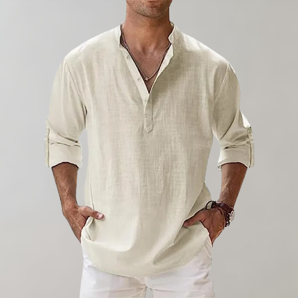 Herren Leinen Hemd Oversize Offene Kragenlinie Langarm Casual 8