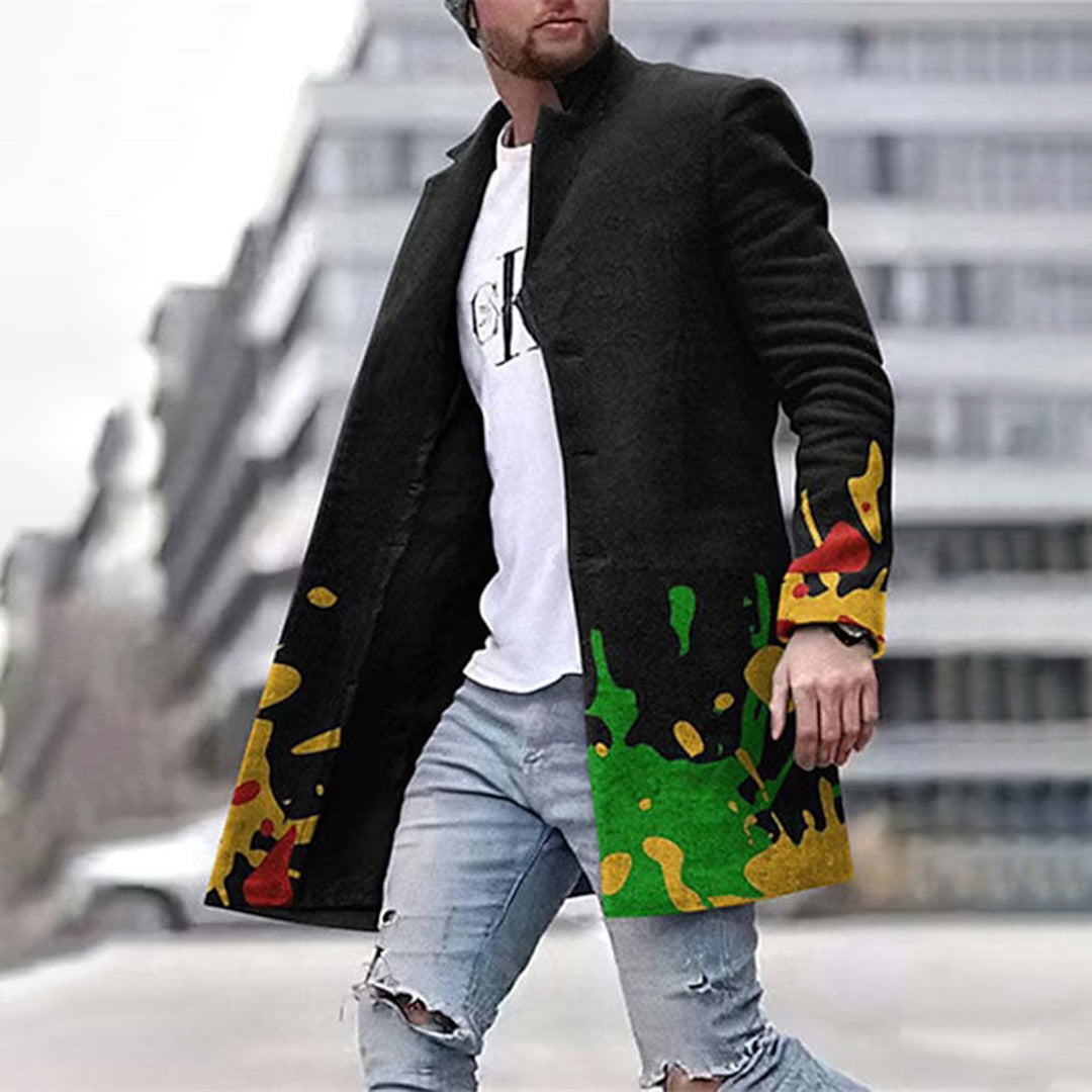 Herren Mantel Lang mit Einzigartigem Muster für Herbst und Winter, Sportlich und Casual 3