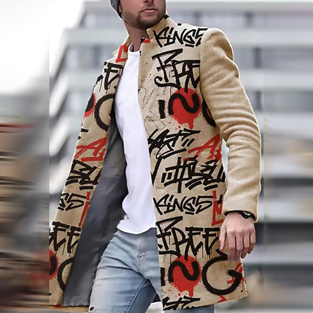 Herren Mantel Lang mit Einzigartigem Muster für Herbst und Winter, Sportlich und Casual 5