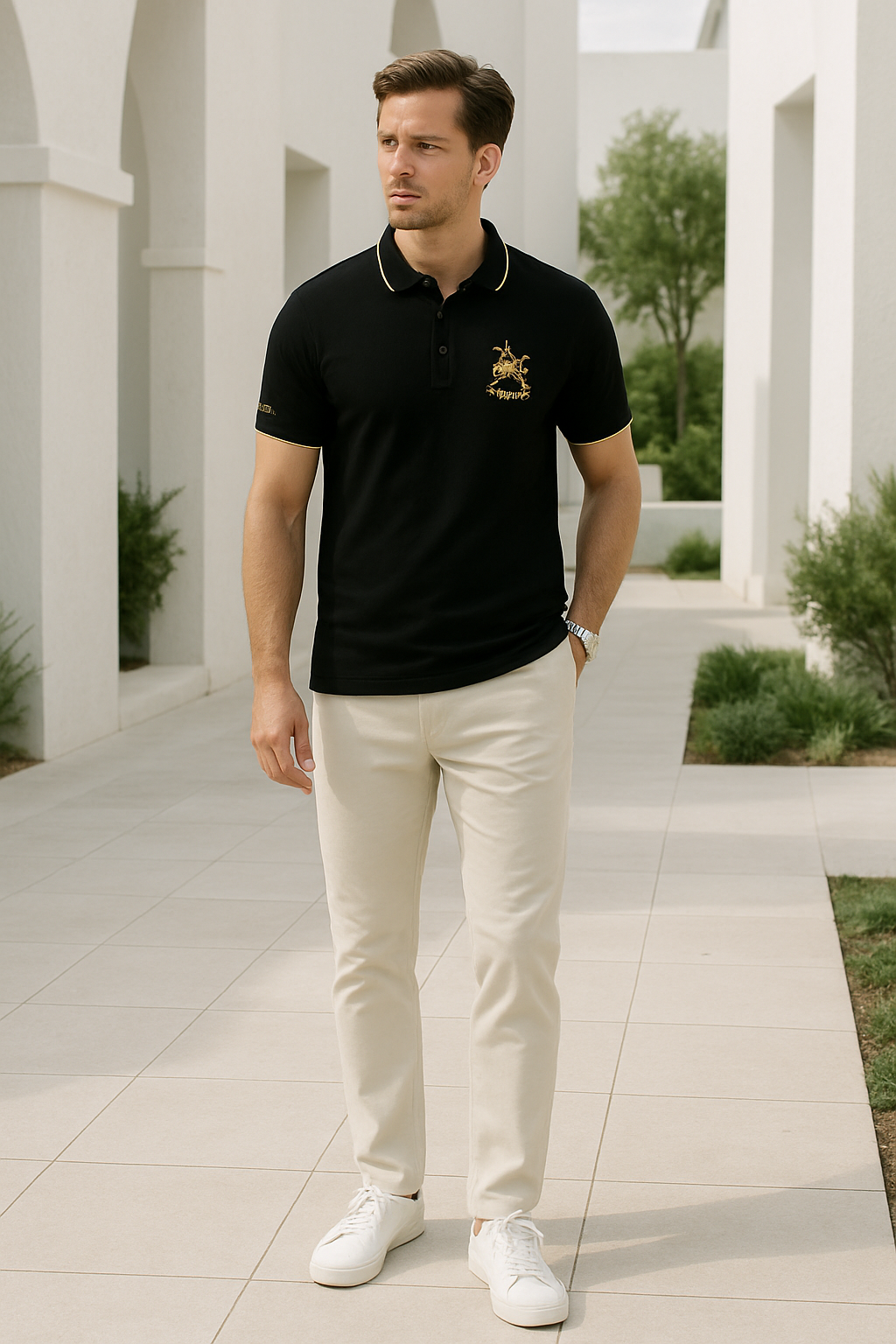 Herren Polo Shirt Klassischer Schnitt Mit Gesticktem Detail Aus Weichem Material 2