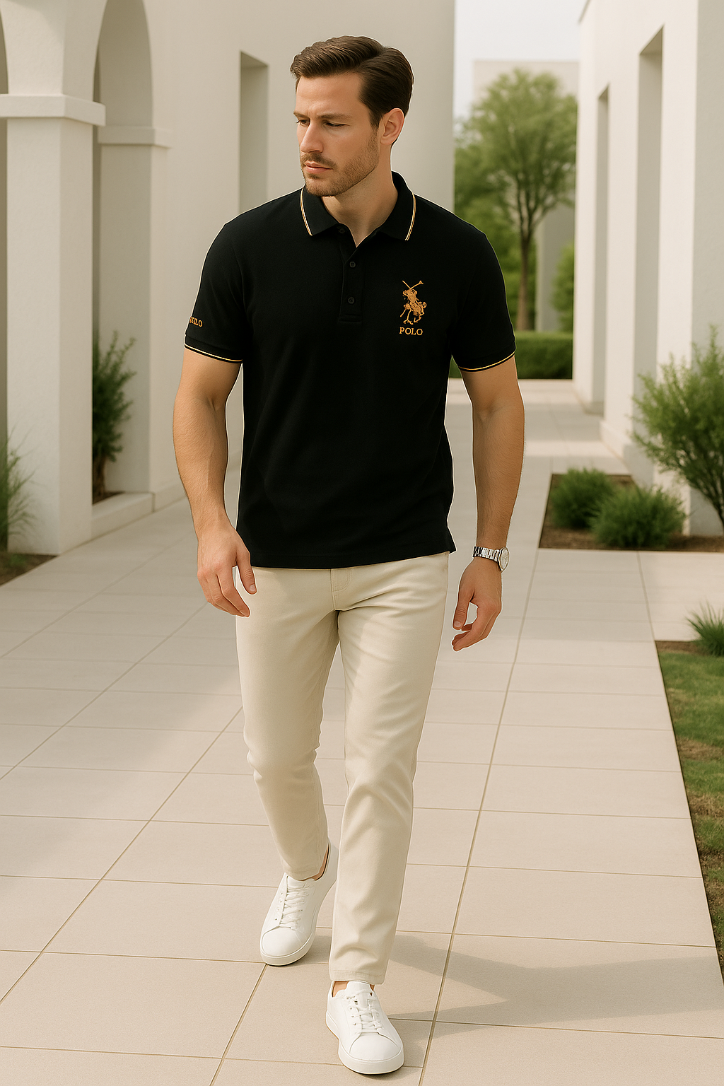 Herren Polo Shirt Klassischer Schnitt Mit Gesticktem Detail Aus Weichem Material 3