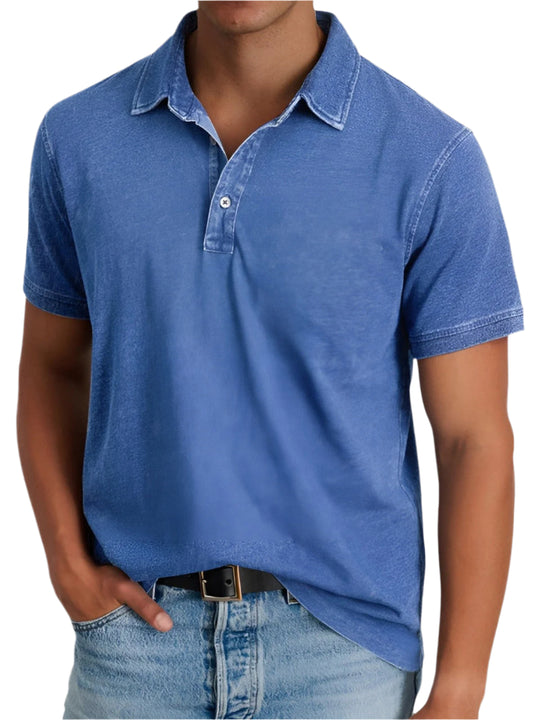 Herren Poloshirt Kurzarm Vintage Waschung Baumwolle 0