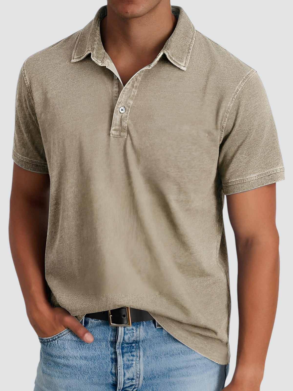 Herren Poloshirt Kurzarm Vintage Waschung Baumwolle 5