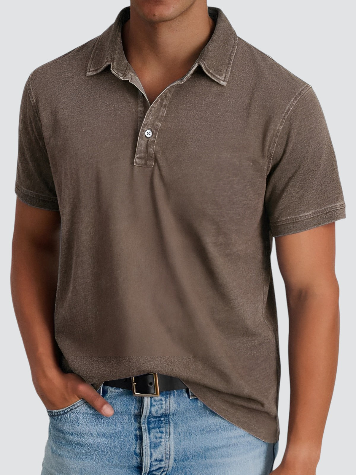 Herren Poloshirt Kurzarm Vintage Waschung Baumwolle 7
