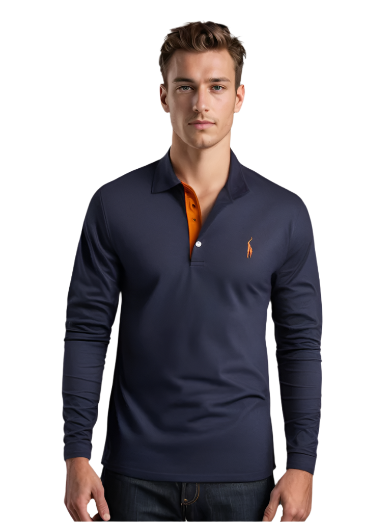 Herren Poloshirt Langarm Tailliert Baumwolle mit Kontrastdetails 0