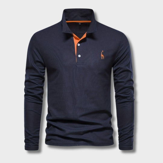 Herren Poloshirt Langarm Tailliert Baumwolle mit Kontrastdetails 1
