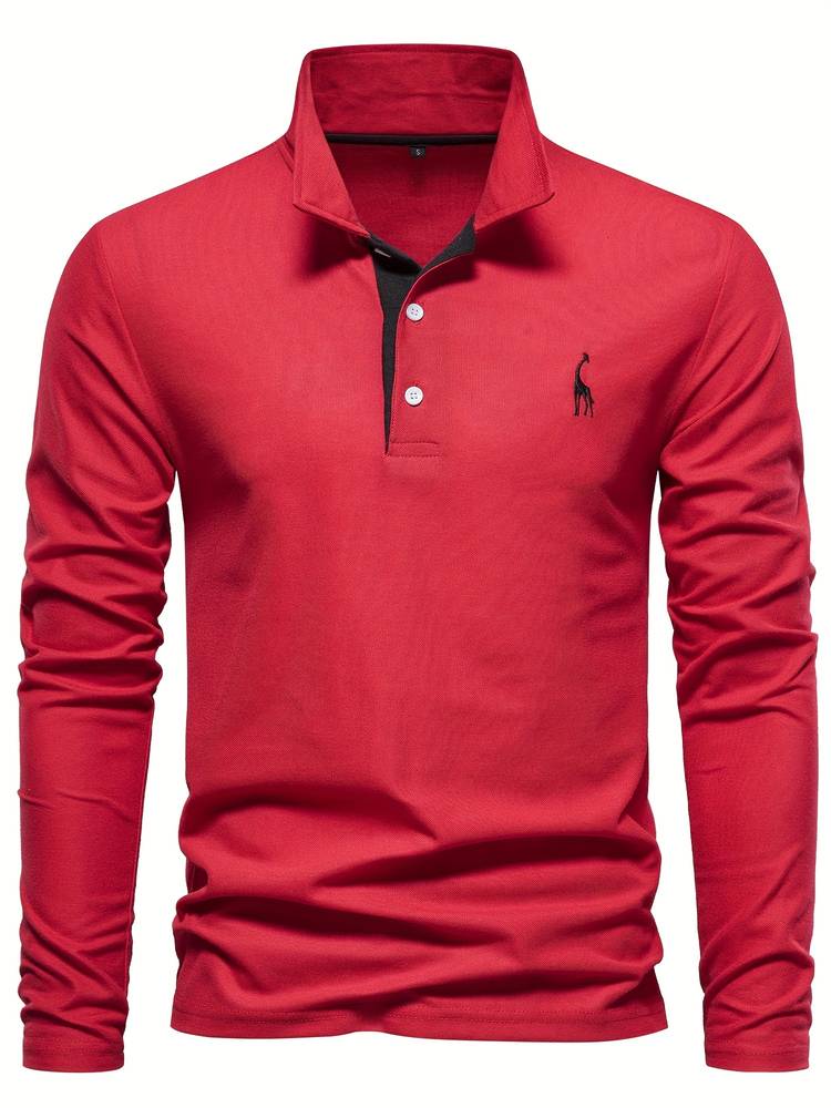 Herren Poloshirt Langarm Tailliert Baumwolle mit Kontrastdetails 6