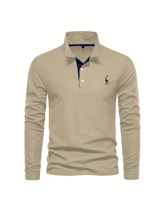 Herren Poloshirt Langarm Tailliert Baumwolle mit Kontrastdetails 7