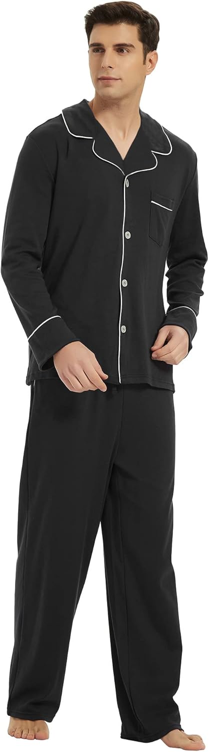Herren Pyjama Set Klassisch Mit Knopfleiste Und Langen Ärmeln 0