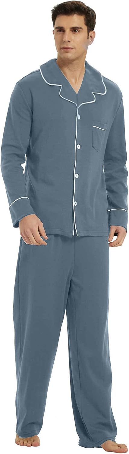 Herren Pyjama Set Klassisch Mit Knopfleiste Und Langen Ärmeln 10