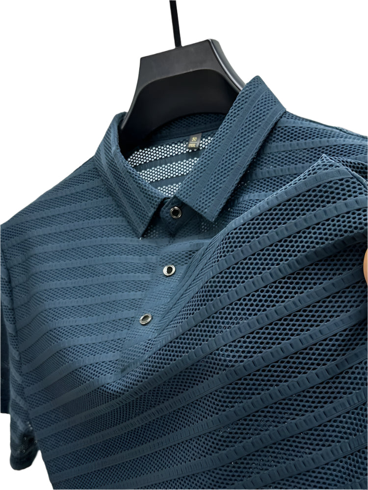 Herren Seidenhemd mit atmungsaktivem Mesh-Muster 0