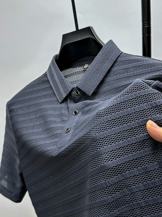 Herren Seidenhemd mit atmungsaktivem Mesh-Muster 2