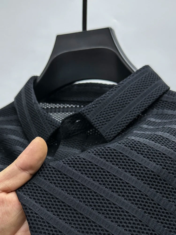 Herren Seidenhemd mit atmungsaktivem Mesh-Muster 6