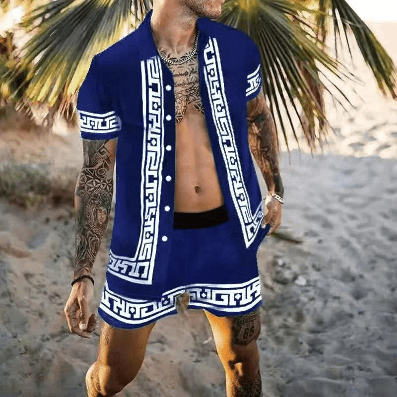 Herren Sommer Set Kurzarmhemd und Shorts mit Patchwork-Design 5