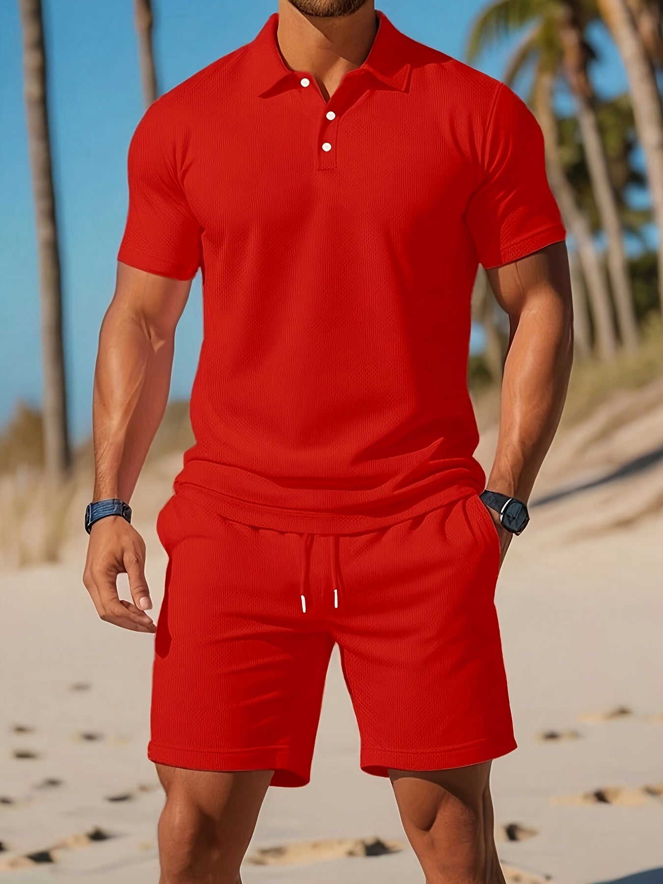 Herren Sommer Set Polo und Shorts mit Ton-sur-Ton Struktur 4
