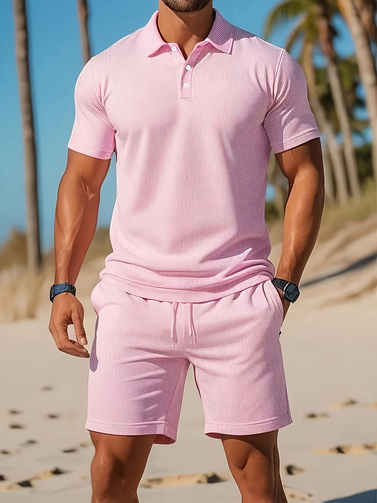 Herren Sommer Set Polo und Shorts mit Ton-sur-Ton Struktur 9