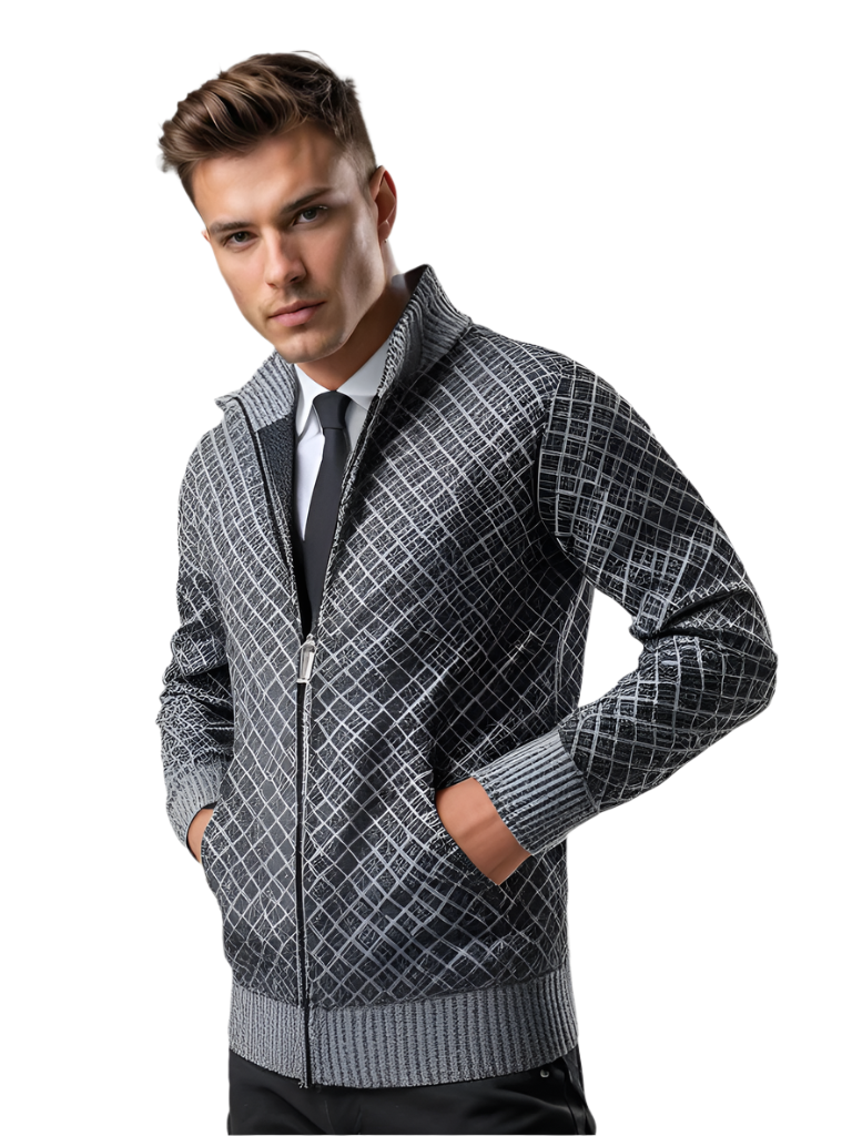 Herren Strickjacke Mit Reißverschluss Geometrisches Muster Aus Weichem Material 0