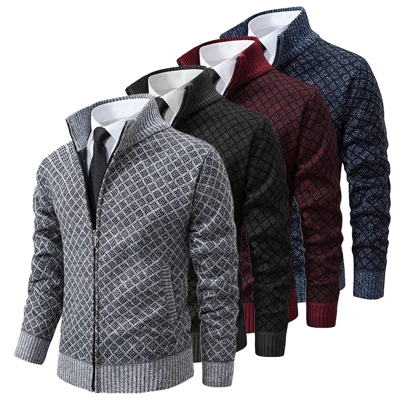 Herren Strickjacke Mit Reißverschluss Geometrisches Muster Aus Weichem Material 2