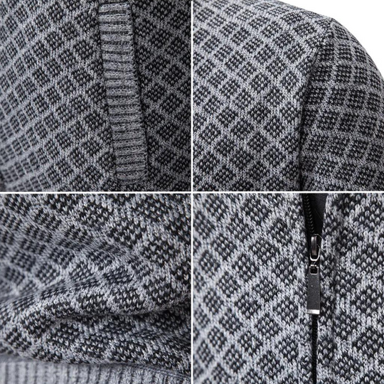 Herren Strickjacke Mit Reißverschluss Geometrisches Muster Aus Weichem Material 4