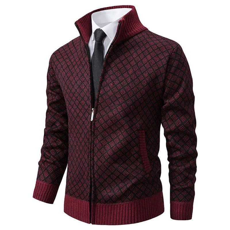Herren Strickjacke Mit Reißverschluss Geometrisches Muster Aus Weichem Material 5