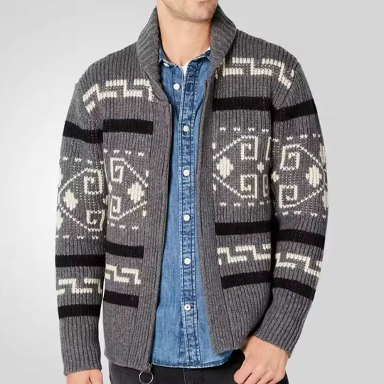 Herren Strickjacke Mit Reißverschluss Und Gemustertem Design 1