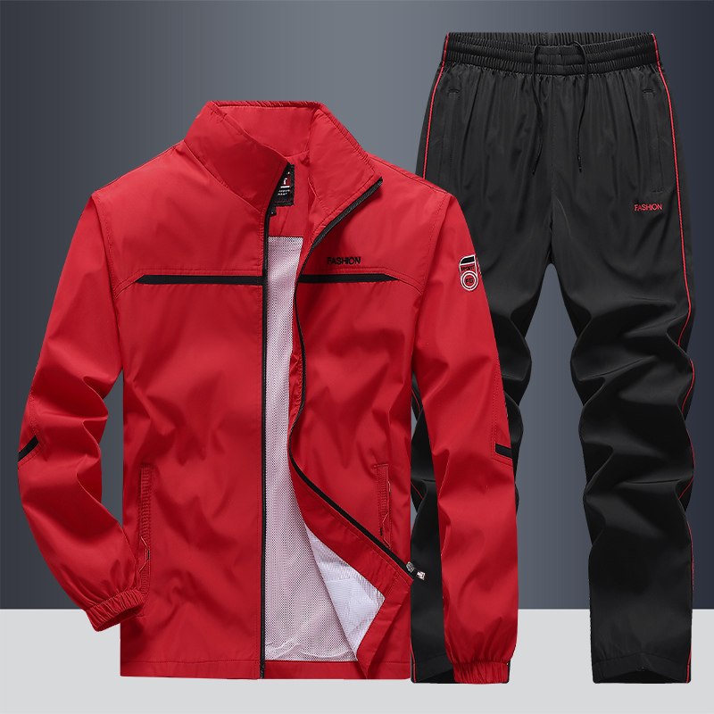Herren Trainingsanzug Sportlich Modern mit Elastischen Bündchen, Leichtem Material und Roten Akzenten 5