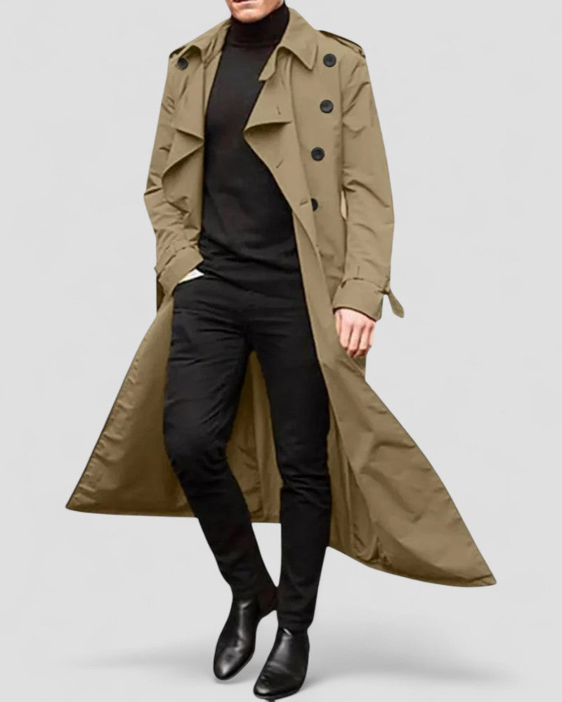 Herren Trenchcoat Zweireihig Lang 3