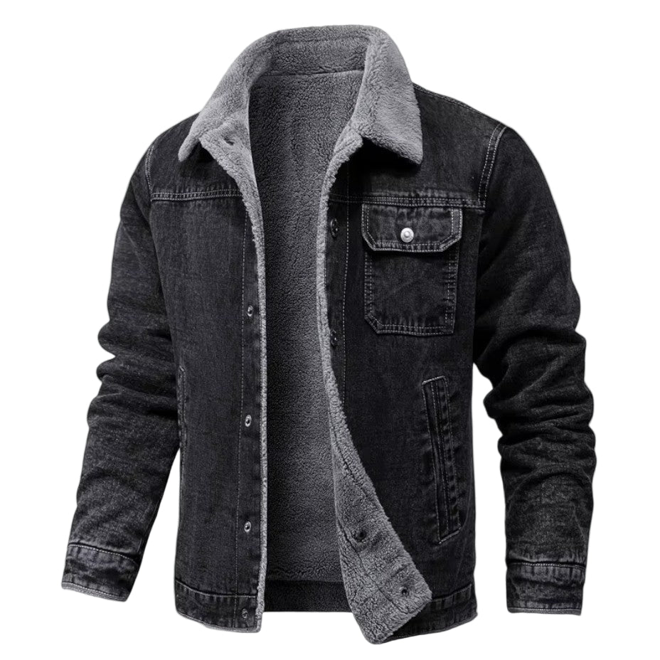 Herrenjacke Denim Stil mit Fleece-Futter für Wintermode 0