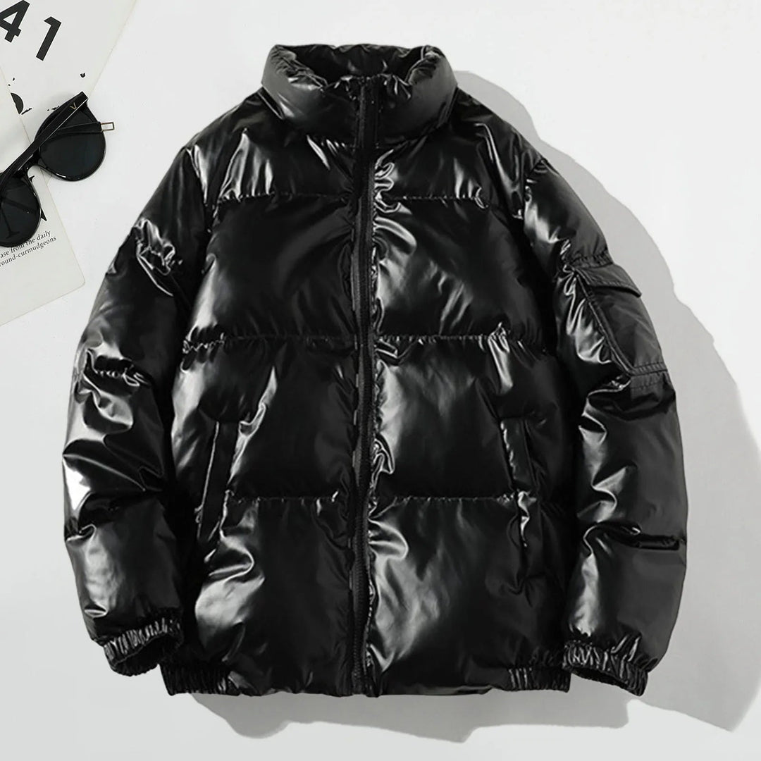 Herrenjacke Modern mit Stehkragen für Winter, Langarm, Glänzende Oberfläche, Vielseitig Kombinierbar 3
