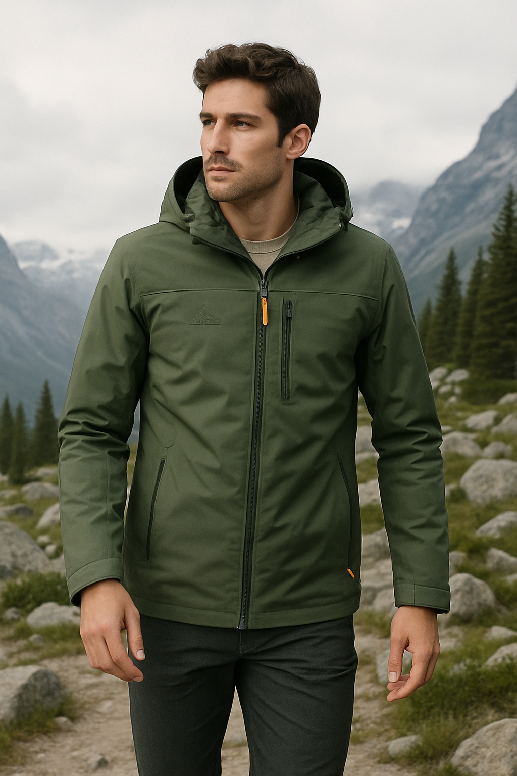Herrenjacke Wind- und Wasserabweisend für Outdoor-Aktivitäten aus Weichem, Langlebigem Stoff 1