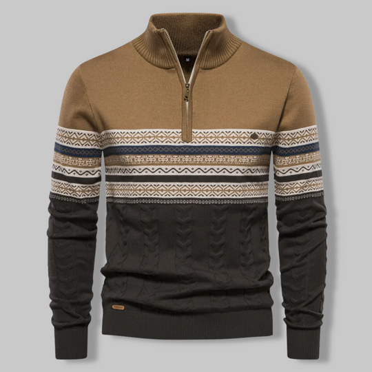 Herrenpullover Gestreift Mit Stehkragen Und Halbem Reißverschluss 1