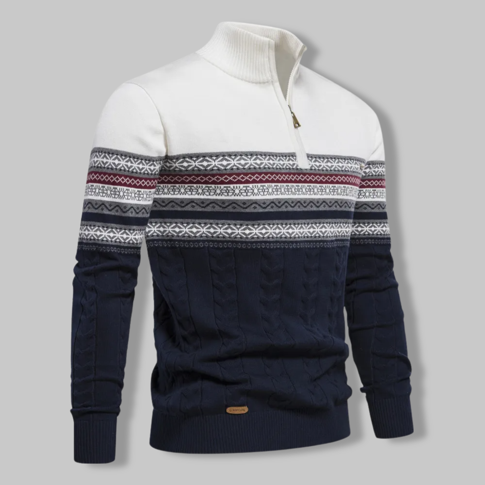 Herrenpullover Gestreift Mit Stehkragen Und Halbem Reißverschluss 2