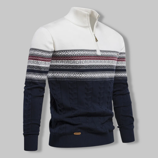 Herrenpullover Gestreift Mit Stehkragen Und Halbem Reißverschluss 2