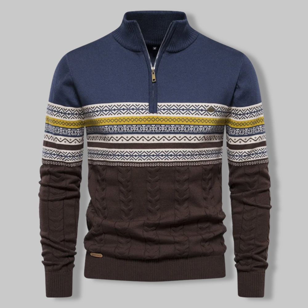 Herrenpullover Gestreift Mit Stehkragen Und Halbem Reißverschluss 5