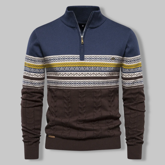 Herrenpullover Gestreift Mit Stehkragen Und Halbem Reißverschluss 5