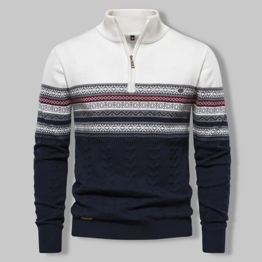 Herrenpullover Norwegermuster Viertelreißverschluss Weiche Mischfaser 2