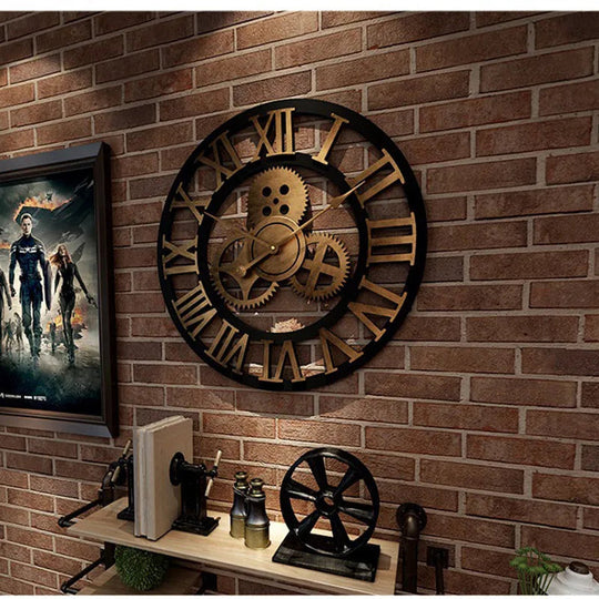 Industrielle Vintage-Wanduhr Holz und Metall für Wohnzimmer 2