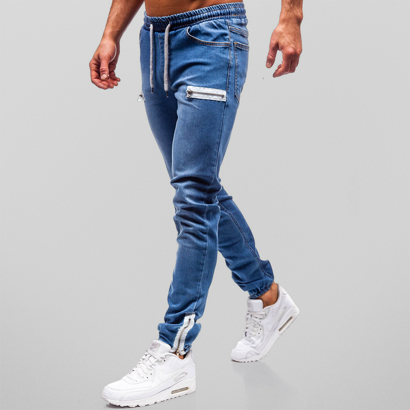 Herren Jogginghose Denim mit Kordelzug und Reißverschlüssen für modernen Streetstyle 4