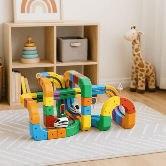 Kinder 3D Eisenbahnbausatz mit Wiederaufladbarer Lokomotive Modularer Bausatz für Kreatives Spielen 3