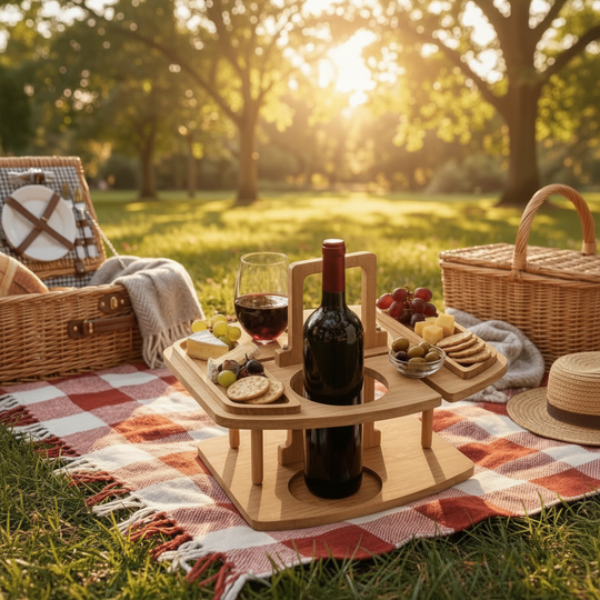 Klappbarer Picknicktisch Mit Unterteilten Fächern Für Snacks Und Getränke 2