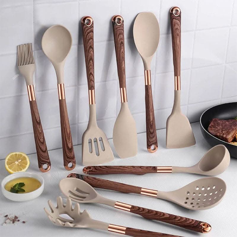 Küchenhelfer Set 10-teilig mit Pfannenwender, Schöpflöffel und mehr – Praktische Küchenutensilien für moderne Köche 0