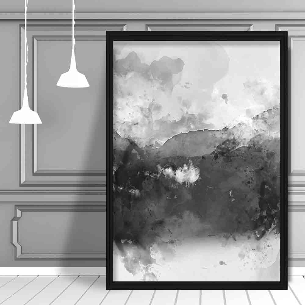 Kunstdruck Aquarell Berglandschaft Schwarz-Gelb für Wohnräume und Büros kaufen 1