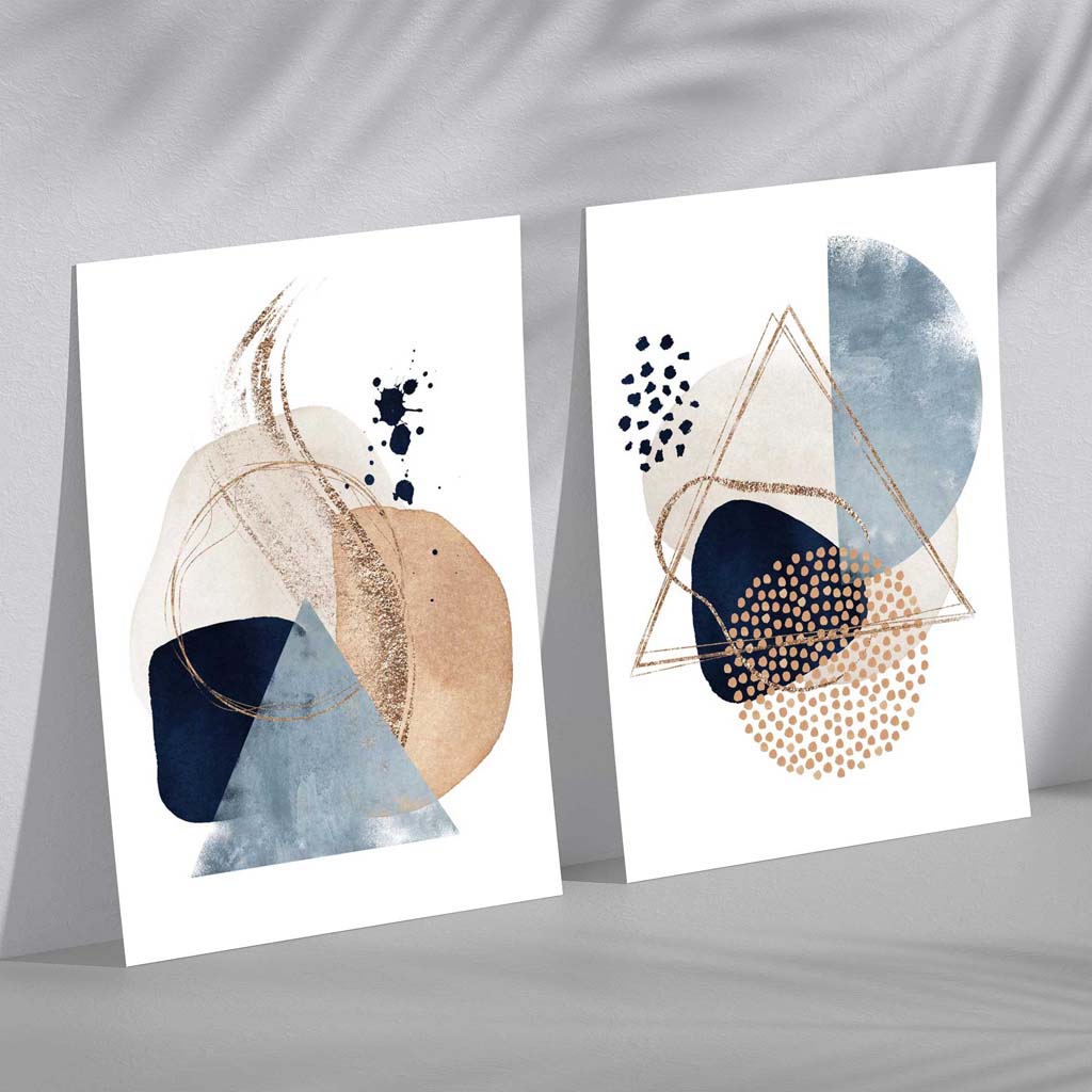 Kunstdrucke im 2er-Set mit Aquarellformen für kreative Wohnräume 2