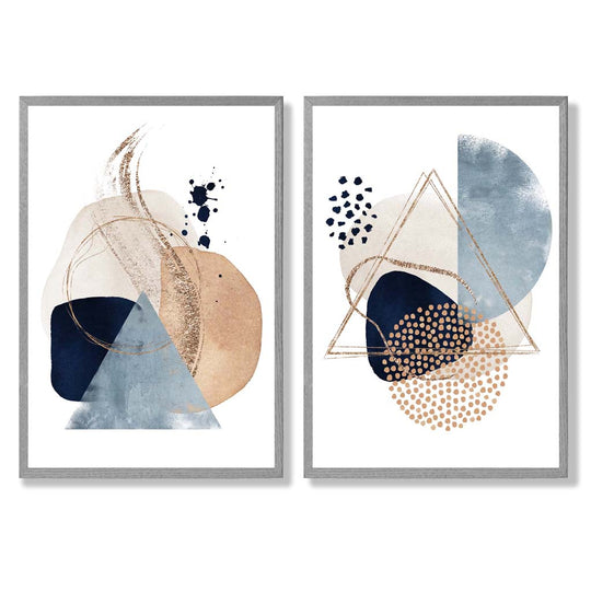 Kunstdrucke im 2er-Set mit Aquarellformen für kreative Wohnräume 5