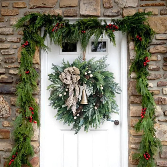 Künstlicher Weihnachtskranz für Tür und Wand mit Tannenzapfen und Jute-Schleife, Festliche Dekoration für Advent und Weihnachten 3