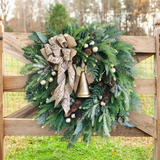 Künstlicher Weihnachtskranz für Tür und Wand mit Tannenzapfen und Jute-Schleife, Festliche Dekoration für Advent und Weihnachten 4