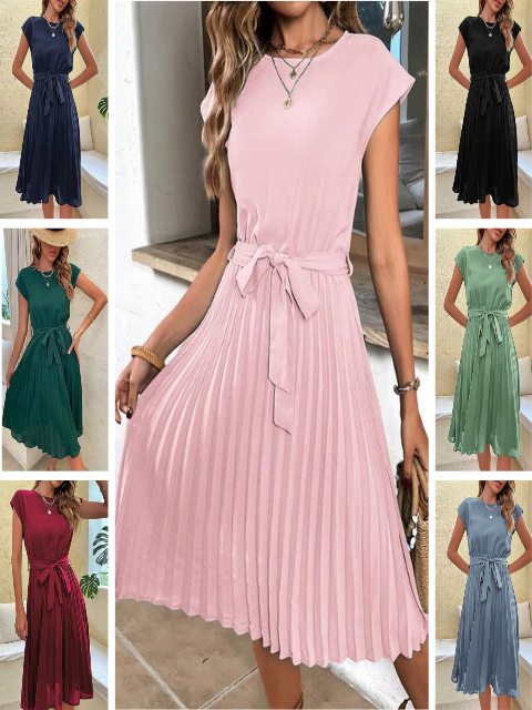 Kurzärmeliges Plissee-Minikleid für Damen 7
