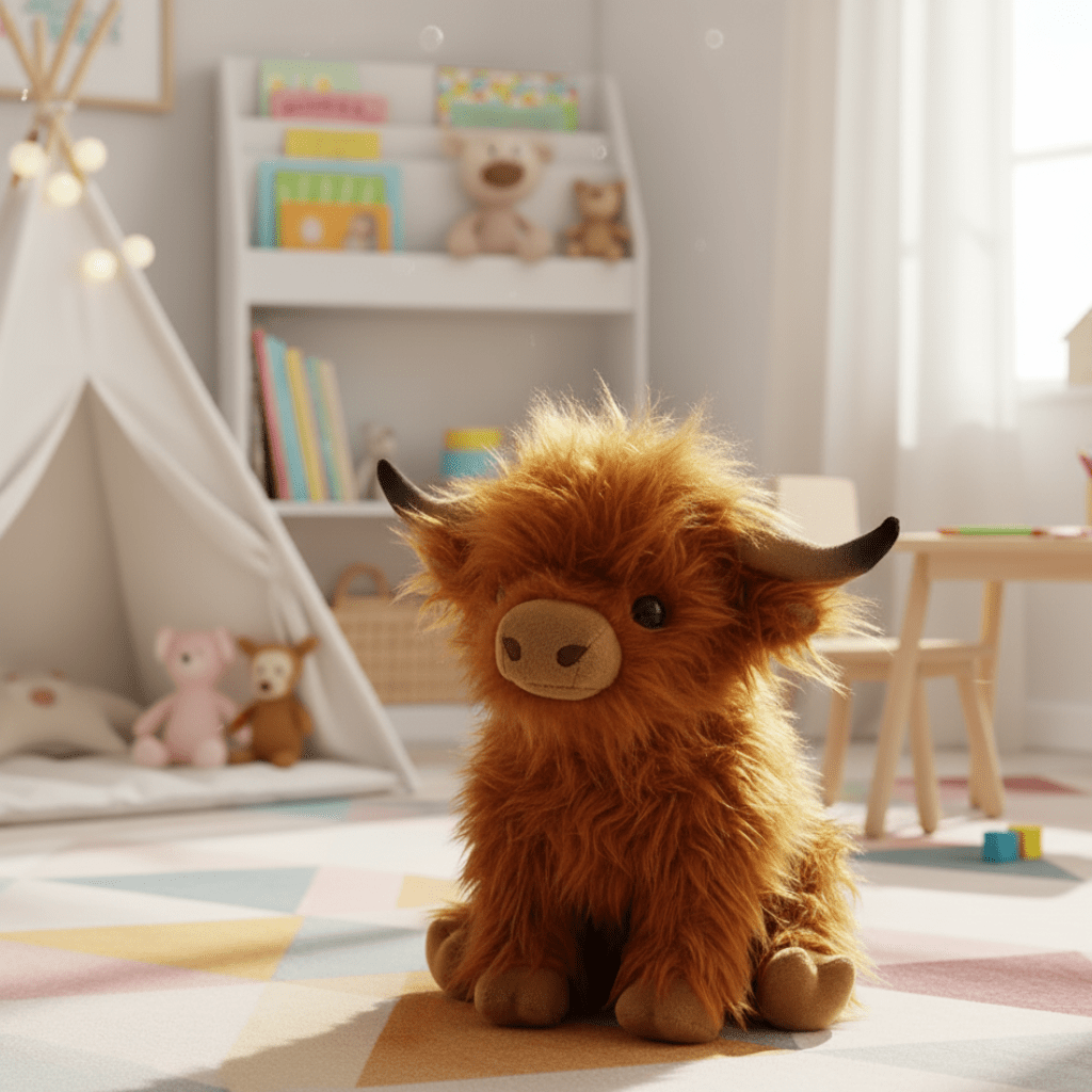 Kuscheltier Hochlandkuh Plüsch Tierfigur für Kinder und Erwachsene Deko Begleiter 0