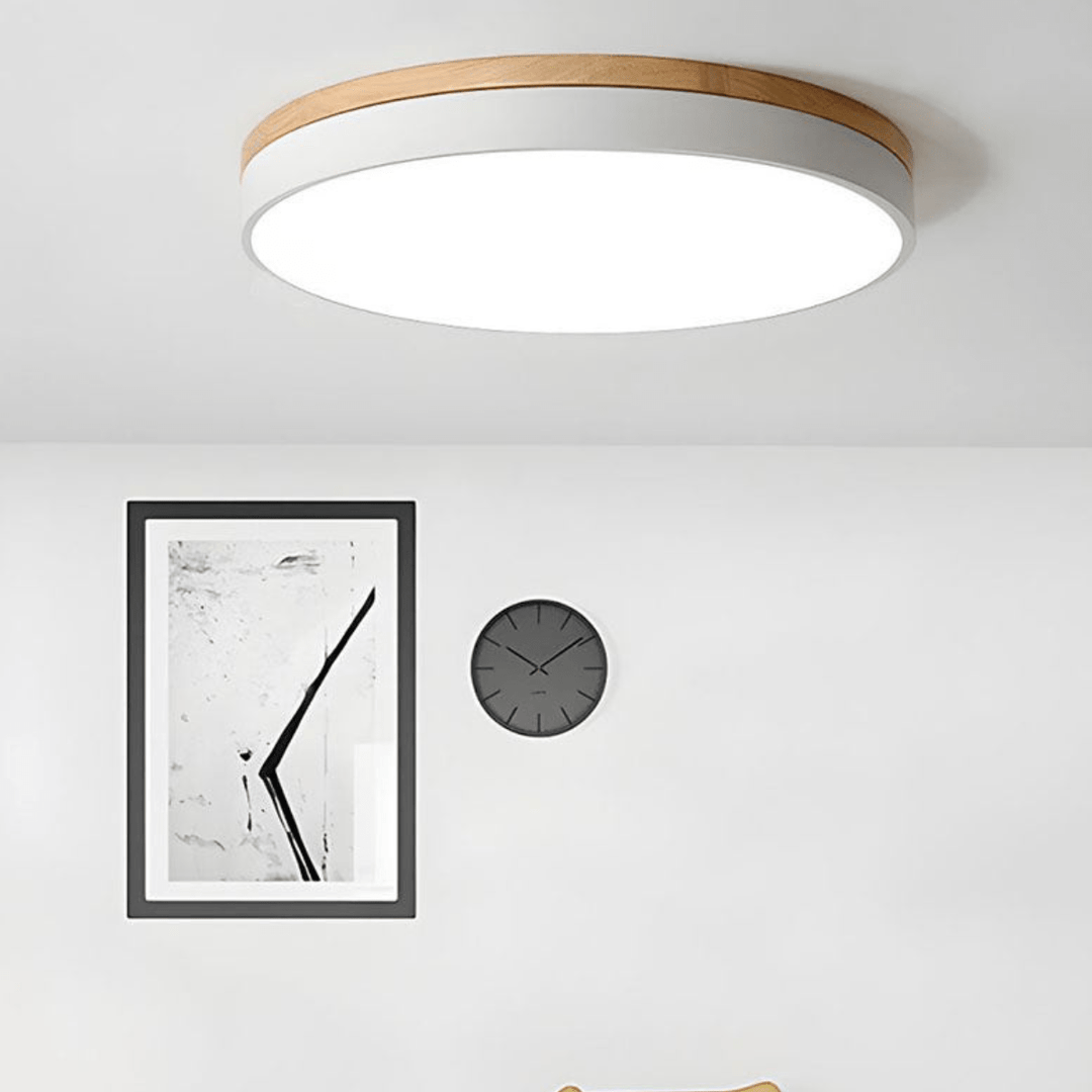 LED-Deckenleuchte mit natürlicher Holzmaserung und grünem Akzent 6