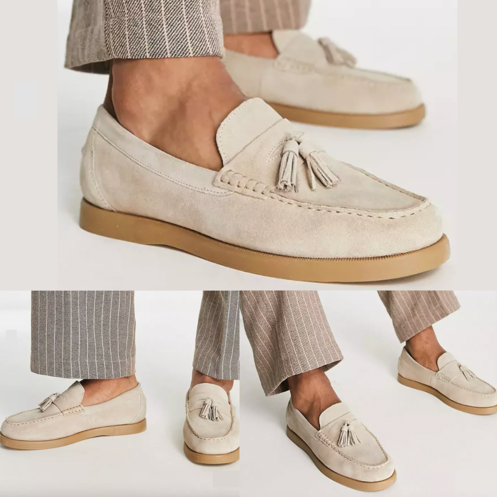 Herren Loafers Beige Leder Eleganter Stil Komfortable Schuhe-3